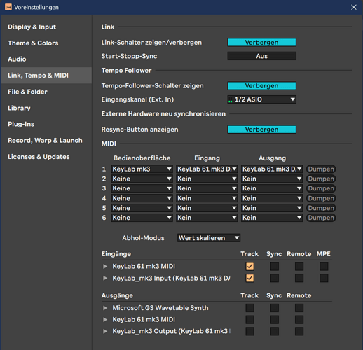 Midi Settings