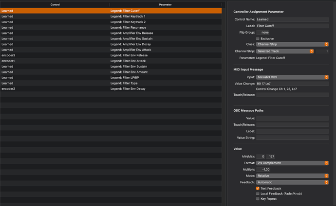 Logic Pro - Controller Assignments relative mode